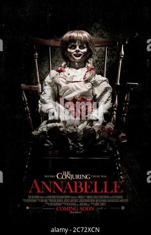 Annabelle (2014) directed by John R. Leonetti and starring Ward Horton, Annabelle Wallis, Alfre Woodard and Kerry O'Malley. A rare vintage doll becomes possessed with an evil presence in this prequel to The Conjuring. Stock Photo