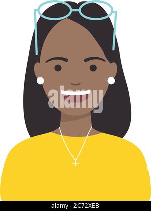 diversity people concept, cartoon woman smiling with the glasses on the fronthead over white background, flat style, vector illustration Stock Vector