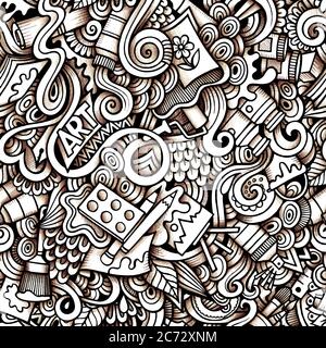 Cartoon hand-drawn doodles on the subject of Art style theme Stock Vector