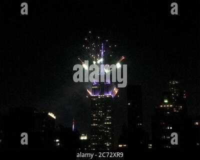 Fireworks explode off the Empire State Building, Saturday, July 4, 2020, in the Manhattan borough of New York.