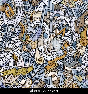 Cartoon hand-drawn doodles car style theme seamless patern Stock Vector