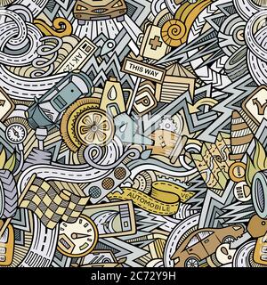 Cartoon hand-drawn doodles car style theme seamless patern Stock Vector