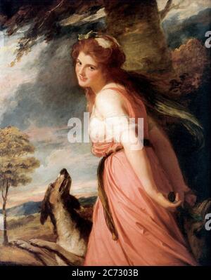 Emma as a Bacchante by George Romney, 1785 English model and actress, who is best remembered as the mistress of Lord Nelson and as the muse of the portrait artist George Romney. Lady Emma Hamilton, as Cassandra, painting by George Romney Stock Photo