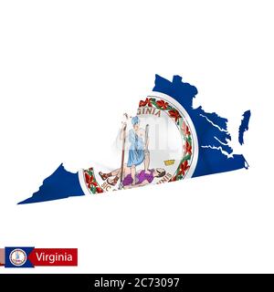 Virginia state map with waving flag of US State. Vector illustration. Stock Vector