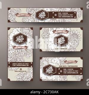 Corporate Identity vector templates set with doodles hand drawn Autumn theme Stock Vector