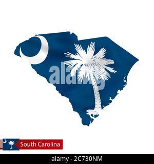 Waving flag map of South Carolina. Vector illustration Stock Vector ...