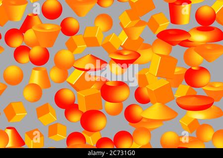 Abstract Color Volume Shapes 3D Illustration Seamless Pattern Stock Vector