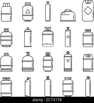 Industrial gas cylinders icons set. Outline set of industrial gas cylinders vector icons for web design isolated on white background Stock Vector