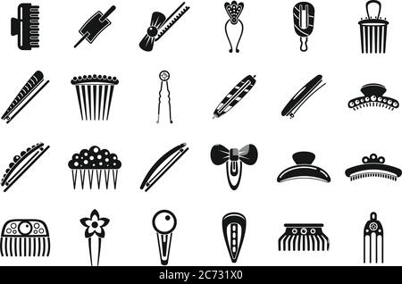 Barrette accessories icons set. Simple set of barrette accessories vector icons for web design on white background Stock Vector