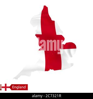 England map with waving flag of country. Vector illustration. Stock Vector