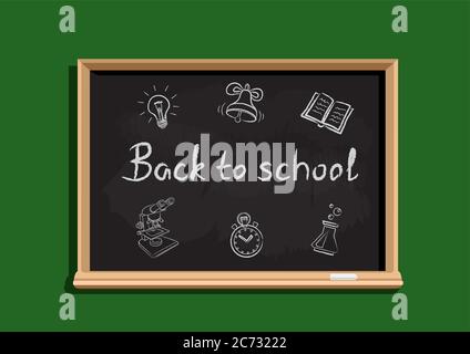 back to school text on blackboard Stock Vector