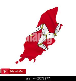 Isle of Man map with waving flag of country. Vector illustration. Stock Vector