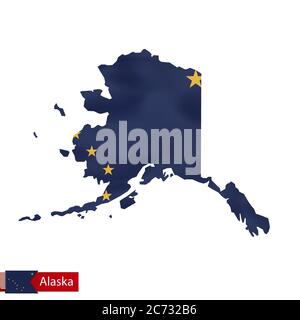 Alaska state map with waving flag of US State. Vector illustration. Stock Vector