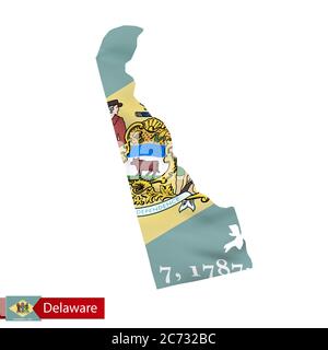 Delaware state map with waving flag of US State. Vector illustration. Stock Vector