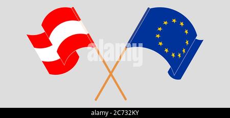 Crossed and waving flags of Austria and the EU. Vector illustration Stock Vector