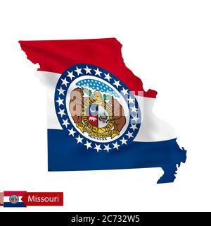 Missouri state map with waving flag of US State. Vector illustration. Stock Vector