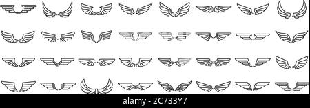 Angel wings icons set. Outline set of angel wings vector icons for web design isolated on white background Stock Vector