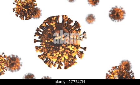 Cells under a microscope. Coronavirus cells isolated on white background. Covid-19 virus 3d illustration Stock Photo