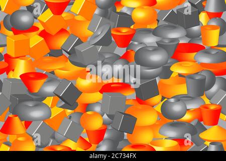 Abstract Color Volume Shapes 3D Illustration Seamless Pattern Stock Vector