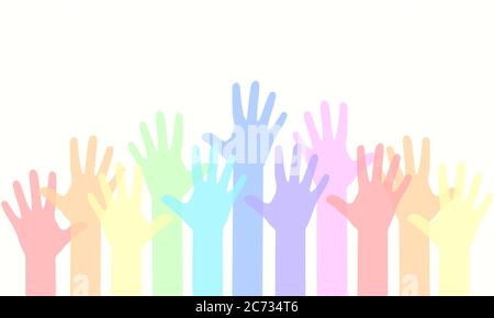 Group people hands up, volunteer or voting concept background, human hand. Stock Vector