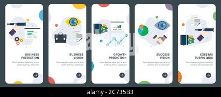 Set of concept flat design icons for prediction, vision, growth, success, teamwork, meeting. UX, UI vector template kit for web design, applications, Stock Vector