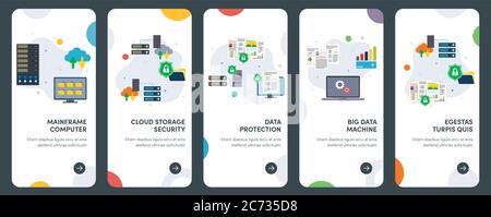 Set of concept flat design icons for computer, security, data, protection, cloud storage. UX, UI vector template kit for web design, applications, mob Stock Vector