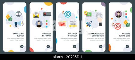 Set of concept flat design icons for planning, process, chart, marketing, startup. UX, UI vector template kit for web design, applications, mobile int Stock Vector