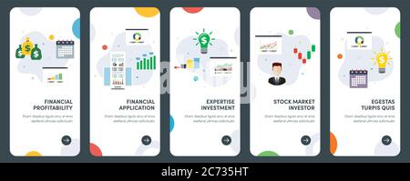 Set of concept flat design icons for profitability, financial, investment, investor. UX, UI vector template kit for web design, applications, mobile i Stock Vector
