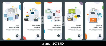 Set of concept flat design icons for connection, backup, sharing, communication, file.  UX, UI vector template kit for web design, applications, mobil Stock Vector