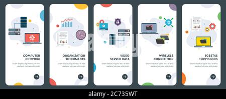Set of concept flat design icons of computer, network, wireless, technology, connection. UX, UI vector template kit for web design, applications, mobi Stock Vector