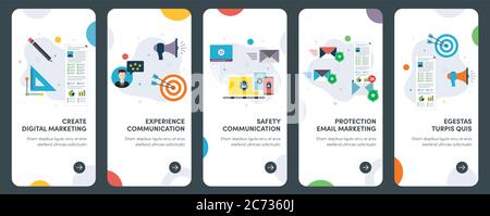 Set of concept flat design icons for communication, digital, marketing, safety. UX, UI vector template kit for web design, applications, mobile interf Stock Vector