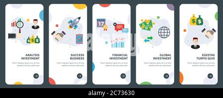 Set of concept flat design icons of investment, success, business,  and financial. UX, UI vector template kit for web design, applications, mobile int Stock Vector