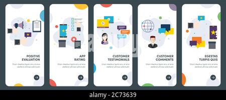 Set of concept flat design icons for rating, service, survey, support, customer, feedback.  UX, UI vector template kit for web design, applications, m Stock Vector