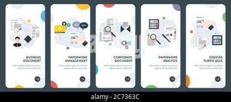Set of concept flat design icons for analysis, document, chart, data, paperwork. UX, UI vector template kit for web design, applications, mobile inter Stock Vector
