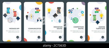 Set of concept flat design icons for communication, message, innovation, digital, competition.UX, UI vector template kit for web design, applications, Stock Vector