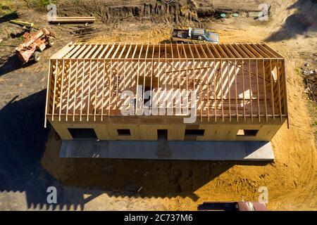 New construction home frame in a rural area Stock Photo
