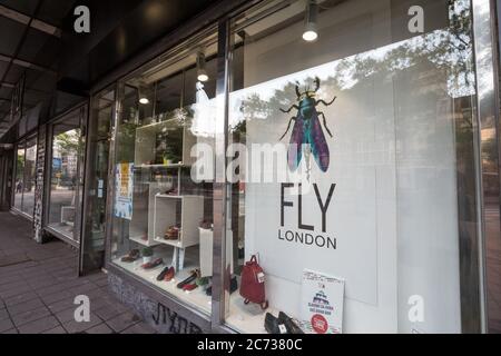 BELGRADE, SERBIA - APRIl 28, 2019: Fly London logo in front of their boutique in Belgrade. Fly London is a British chain of fashion designer and retai