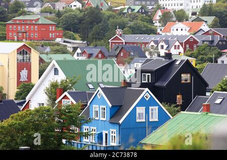 Colorful buildings in a residential neighborhood of Torshavn.Streymoy.Faroe Islands.Territory of Denmark Stock Photo