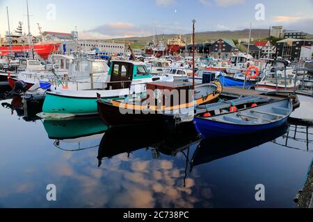 Recreational and fishing boats docking in the harbor of Torshavn.Torshavn.Streymoy.Faroe Islands.Territory of Denmark Stock Photo