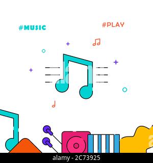 Stave, musical notes filled line vector icon, simple illustration, related bottom border. Stock Vector