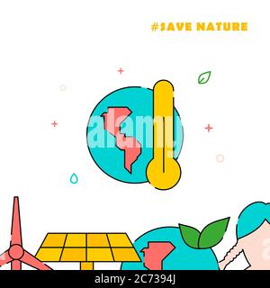 Global warming filled line vector icon, simple illustration, related bottom border. Stock Vector