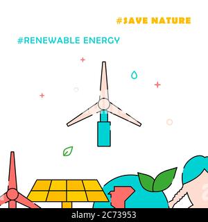 Electric windmill filled line vector icon, simple illustration, related bottom border. Stock Vector