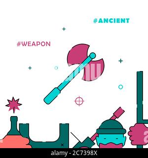 Double-edged ax filled line vector icon, simple illustration, related bottom border. Stock Vector