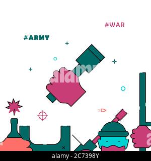 Hand grenade in hand filled line vector icon, simple illustration, related bottom border. Stock Vector