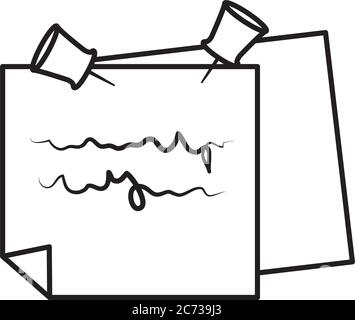 memo note with push pins office supply stationery work linear style icon vector illustration Stock Vector