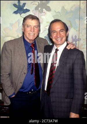 Burt Lancaster and Ben Gazzara attending the Cable Ace Awards ceremony in Beverly Hills, CA circa 1985 Stock Photo