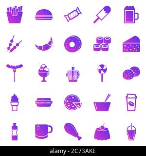 Fast food gradient icons on white background, stock vector Stock Vector