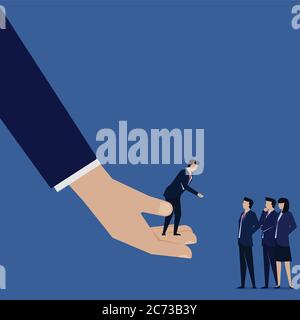 Businessman refer to his teamwork help offering. Business Landing Page Template. Stock Vector