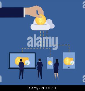 Businessman saving online from cloud online to device. Business Landing Page Template. Stock Vector