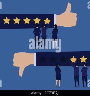 Businessman team give star on hand like for reviews good and bad rating. Stock Vector